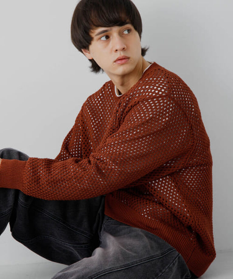 SENSE OF PLACE by URBAN RESEARCH「SENSE OF PLACE 『洗濯可』シアーメッシュクルーネックニット」|ニット・セーター|