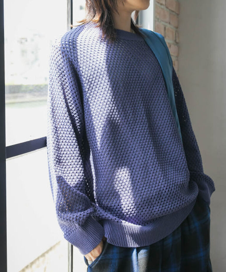 SENSE OF PLACE by URBAN RESEARCH「SENSE OF PLACE 『洗濯可』シアーメッシュクルーネックニット」|ニット・セーター|BLUE