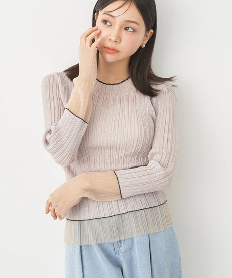 earth music&ecology「シアー配色リブプルオーバー」|Tシャツ・カットソー|Beige