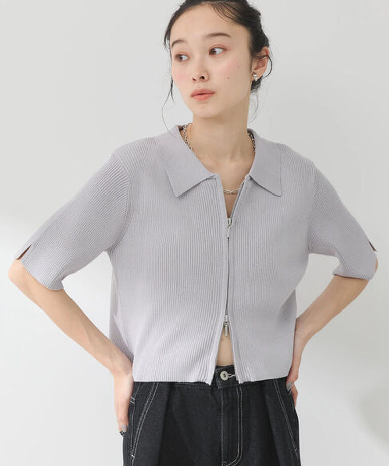 earth music&ecology「衿付きダブルZIPカーディガン」|カーディガン|Light Gray