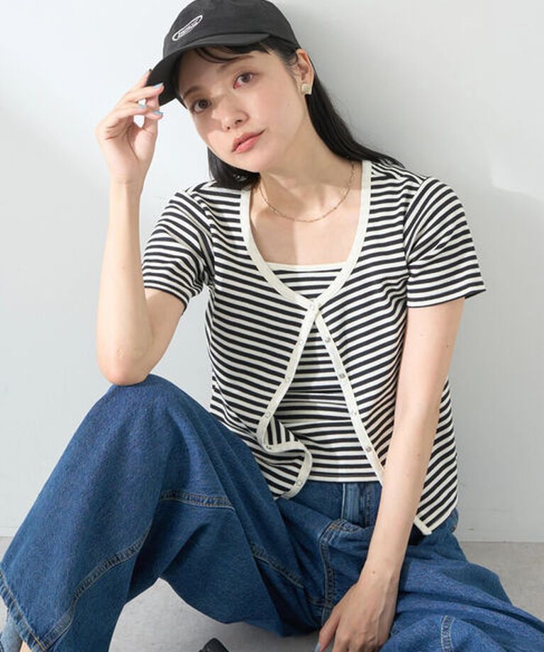 earth music&ecology「SET2点ボーダーカーディガン+キャミ」|カーディガン|