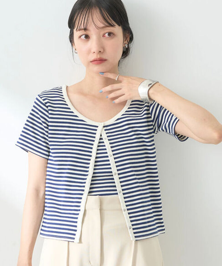 earth music&ecology「SET2点ボーダーカーディガン+キャミ」|カーディガン|ネイビー