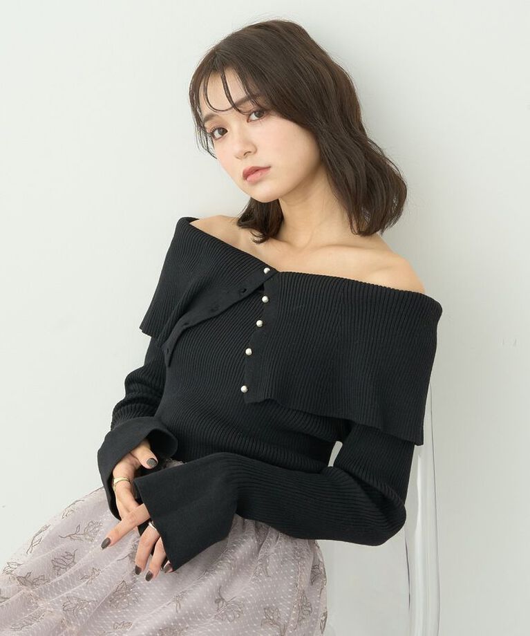 earth music&ecology「2Wayオフショルニットプルオーバー」|ニット・セーター|Black