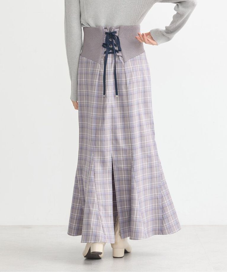 earth music&ecology「サイドリブバックレースアップスカート」|スカート|Check Blue