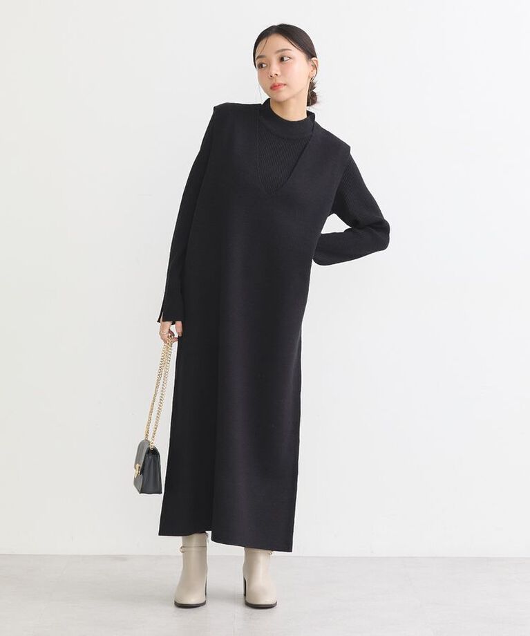 earth music&ecology「Set2点ハイネックプルオーバー+ニットワンピース」|ワンピース|Black