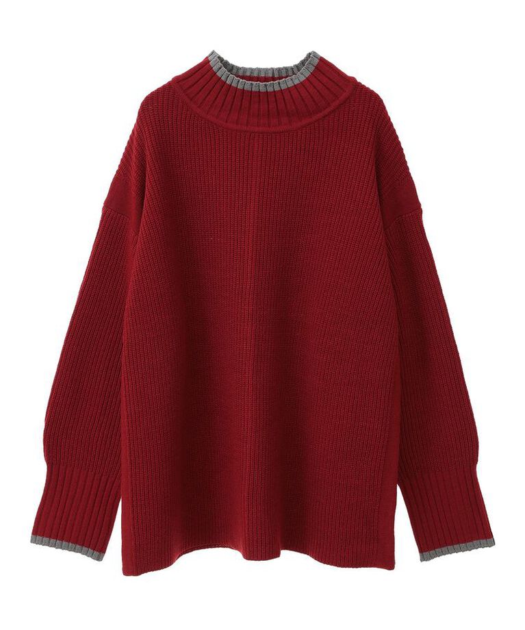 earth music&ecology「ライン入りハイネックニットチュニック」|チュニック|Red