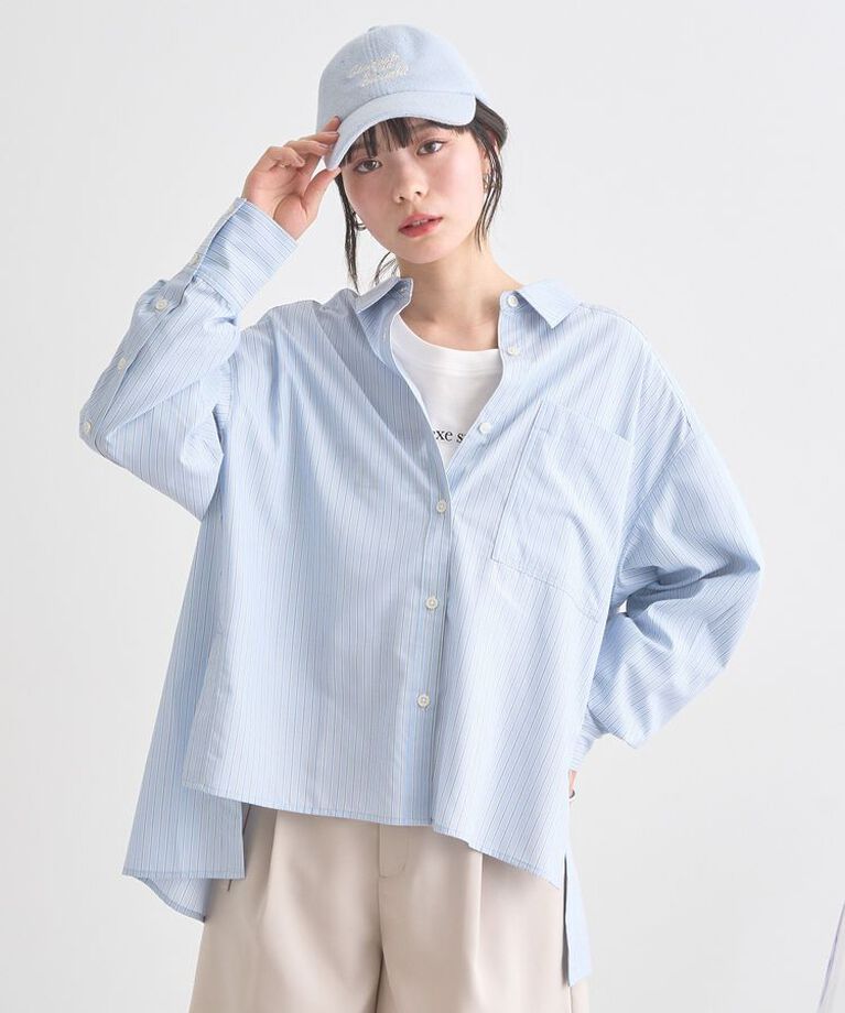 earth music&ecology「サイドスリットストライプオーバーシャツ　25SS 接触冷感 UVカット 春 夏」|シャツ・ブラウス|