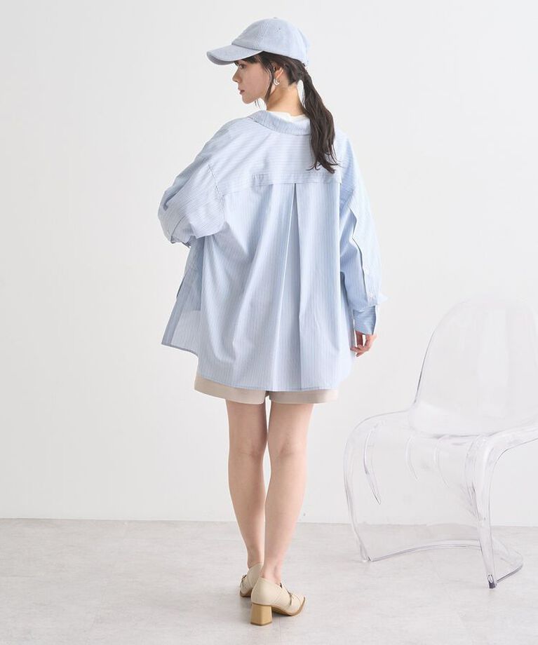 earth music&ecology「サイドスリットストライプオーバーシャツ　25SS 接触冷感 UVカット 春 夏」|シャツ・ブラウス|