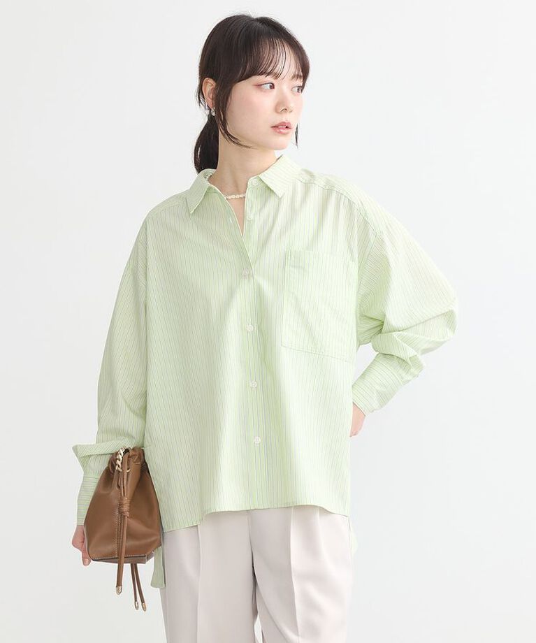 earth music&ecology「サイドスリットストライプオーバーシャツ　25SS 接触冷感 UVカット 春 夏」|シャツ・ブラウス|