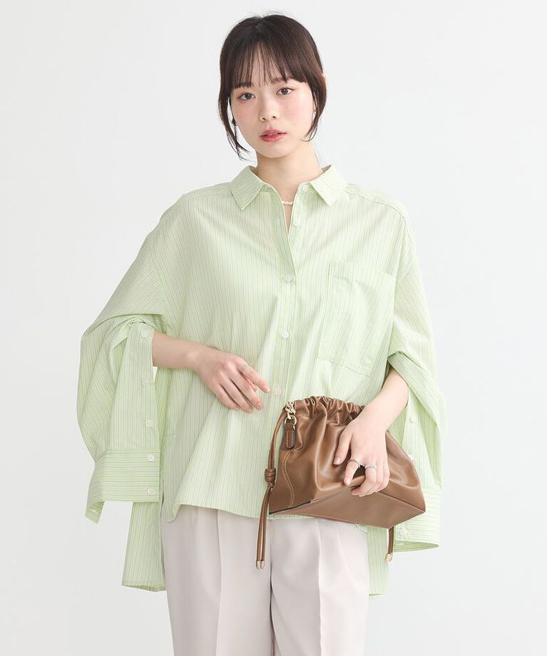 earth music&ecology「サイドスリットストライプオーバーシャツ　25SS 接触冷感 UVカット 春 夏」|シャツ・ブラウス|
