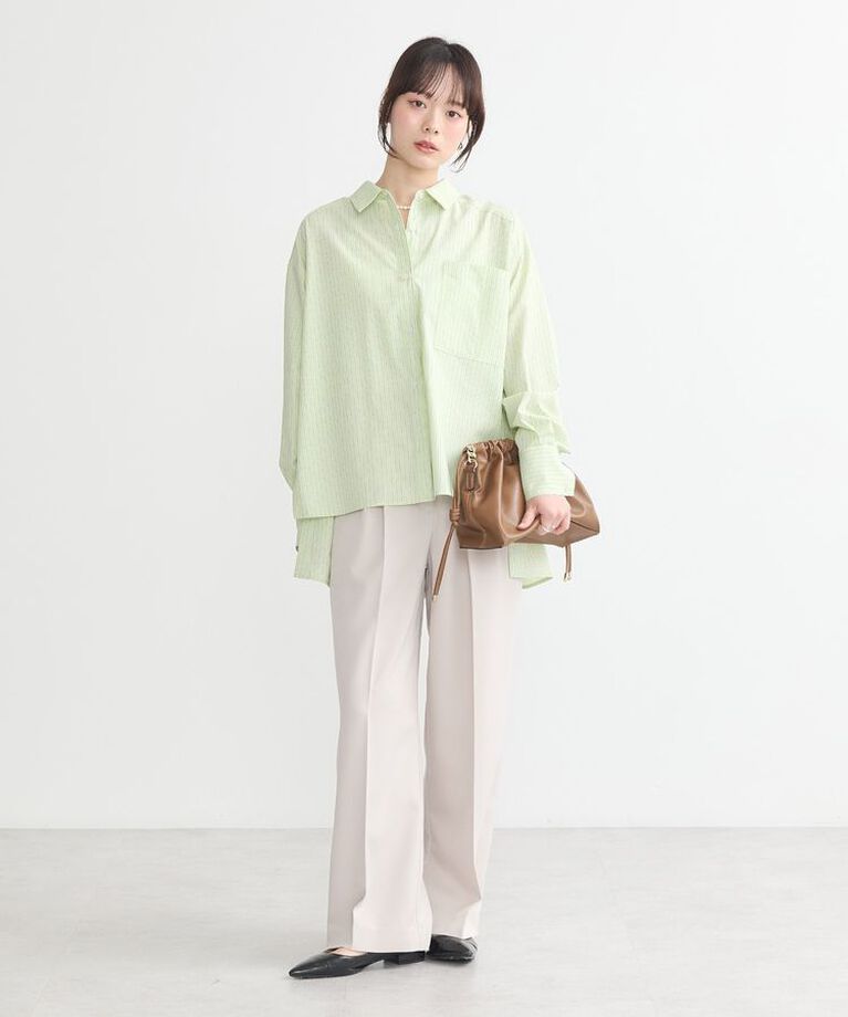 earth music&ecology「サイドスリットストライプオーバーシャツ　25SS 接触冷感 UVカット 春 夏」|シャツ・ブラウス|