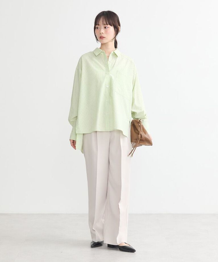 earth music&ecology「サイドスリットストライプオーバーシャツ　25SS 接触冷感 UVカット 春 夏」|シャツ・ブラウス|