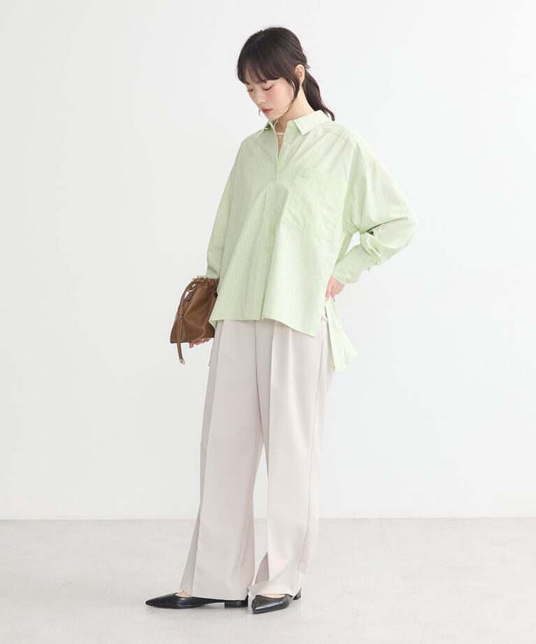 earth music&ecology「サイドスリットストライプオーバーシャツ　25SS 接触冷感 UVカット 春 夏」|シャツ・ブラウス|
