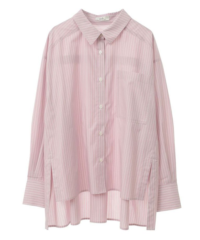 earth music&ecology「サイドスリットストライプオーバーシャツ　25SS 接触冷感 UVカット 春 夏」|シャツ・ブラウス|