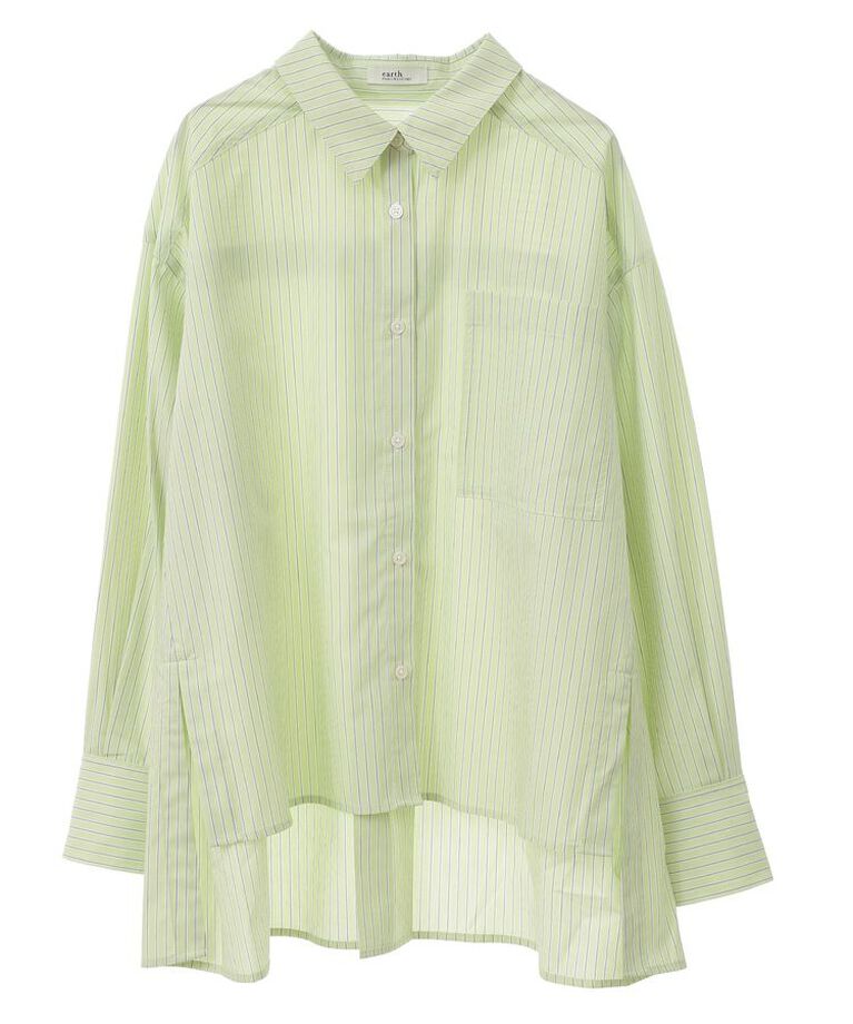 earth music&ecology「サイドスリットストライプオーバーシャツ　25SS 接触冷感 UVカット 春 夏」|シャツ・ブラウス|