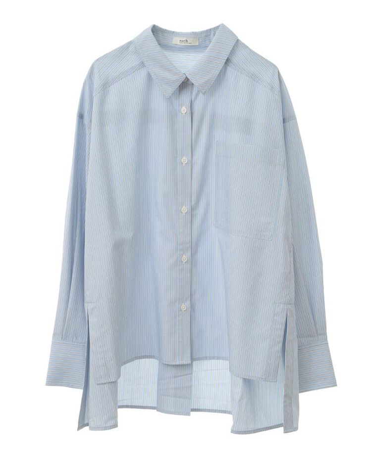 earth music&ecology「サイドスリットストライプオーバーシャツ　25SS 接触冷感 UVカット 春 夏」|シャツ・ブラウス|