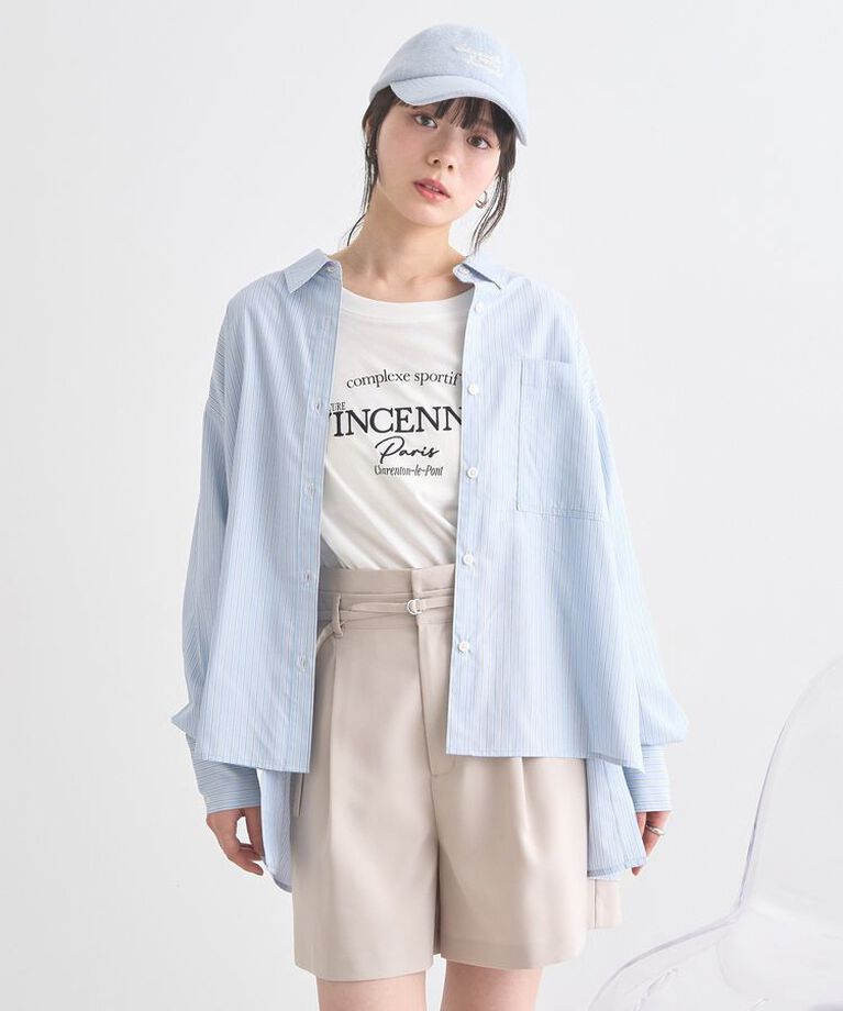 earth music&ecology「サイドスリットストライプオーバーシャツ　25SS 接触冷感 UVカット 春 夏」|シャツ・ブラウス|