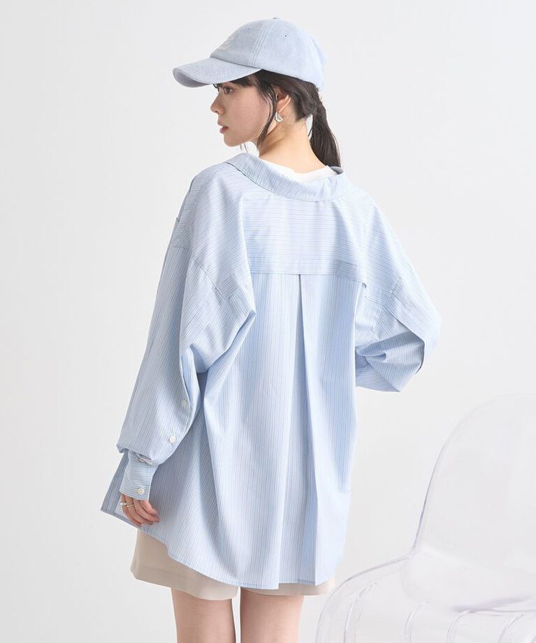 earth music&ecology「サイドスリットストライプオーバーシャツ　25SS 接触冷感 UVカット 春 夏」|シャツ・ブラウス|