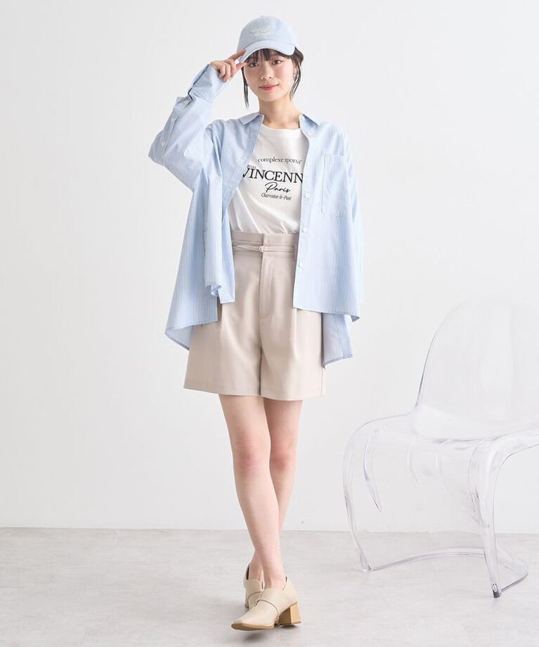 earth music&ecology「サイドスリットストライプオーバーシャツ　25SS 接触冷感 UVカット 春 夏」|シャツ・ブラウス|