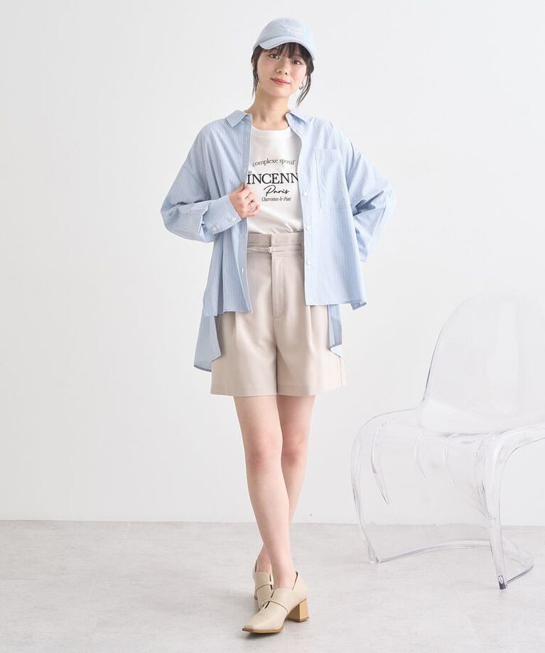 earth music&ecology「サイドスリットストライプオーバーシャツ　25SS 接触冷感 UVカット 春 夏」|シャツ・ブラウス|
