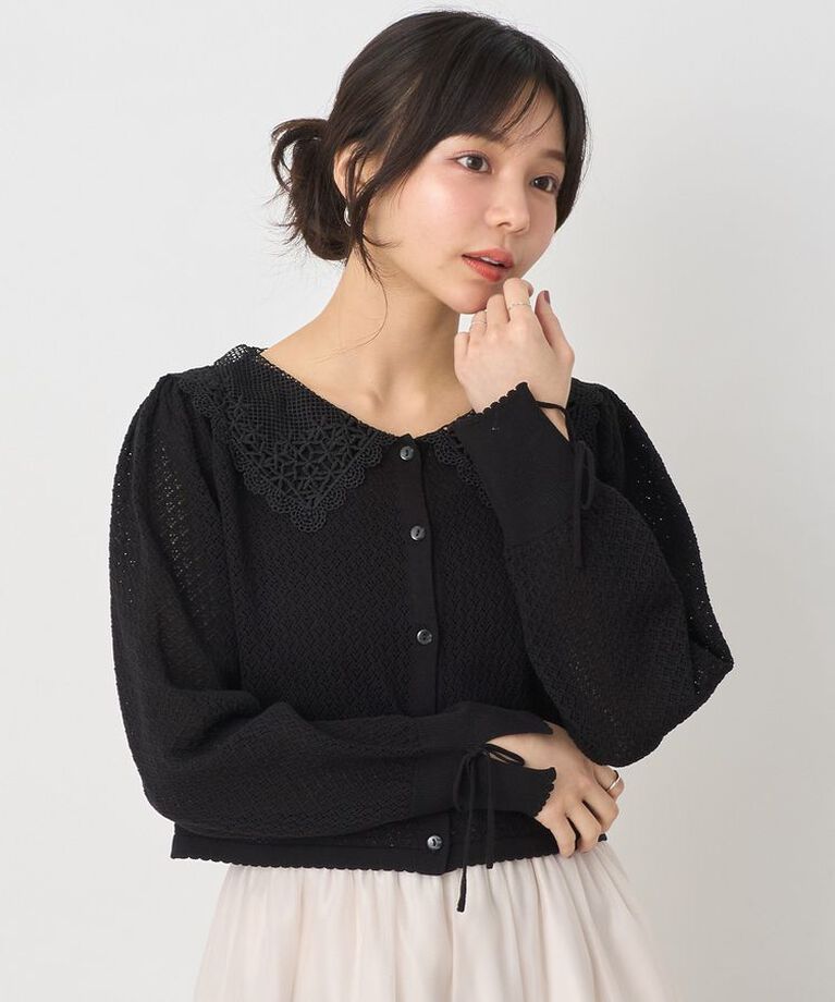 earth music&ecology「レース襟カーディガン」|カーディガン|Black