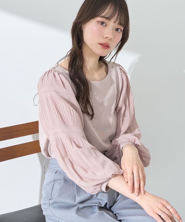 earth music&ecology「マジョリカプリーツプルオーバー　25SS オフィス 春 夏」|Tシャツ・カットソー|Pink Beige