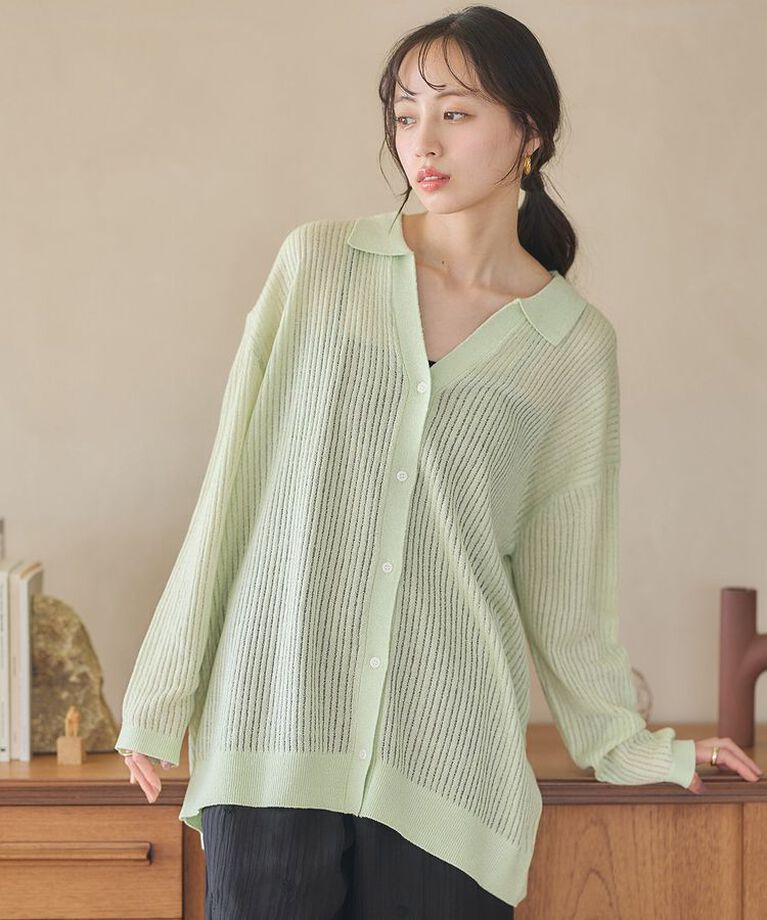 earth music&ecology「スキッパールーズカーディガン」|カーディガン|Light Green