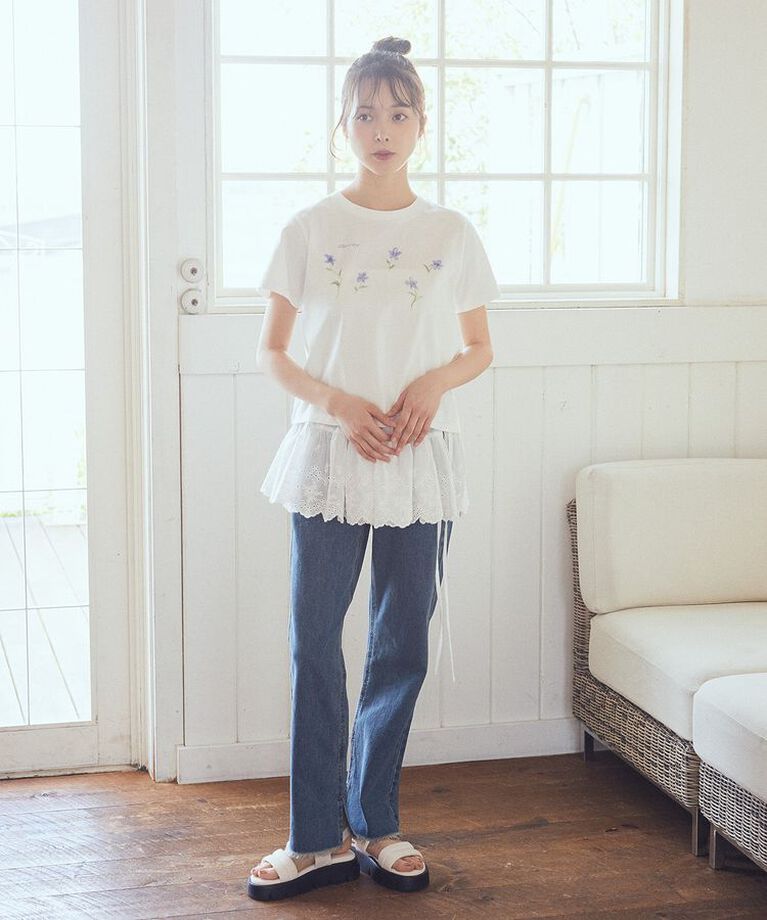 earth music&ecology「エンブロイダリー刺繍ラップスカート」|スカート|