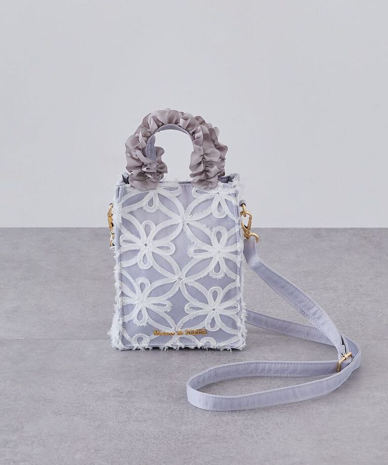 Maison de FLEUR「チュールフラワーフリルミニショルダートートバッグ」|トートバッグ|グレイッシュブルー