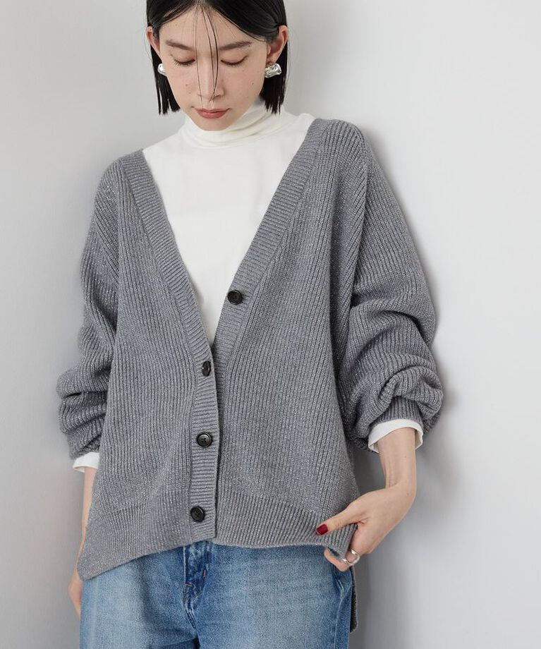 AMERICAN HOLIC「バイパチラメ入りVネック片畦ニットカーディガン」|カーディガン|Light Gray Mixture