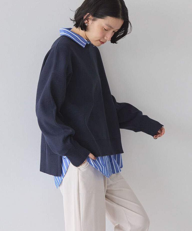 AMERICAN HOLIC「袖ボリュームサイドスリットニットプルオーバー」|ニット・セーター|Navy