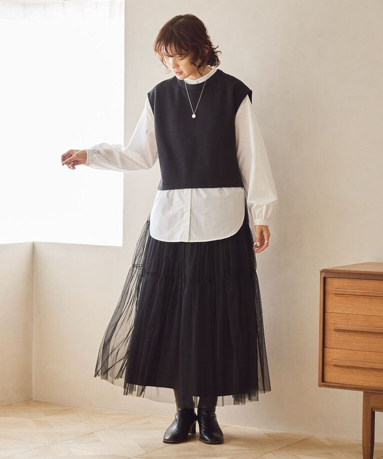AMERICAN HOLIC「SET イージーケアロングシャツ+ポンチベスト/チュニック」|シャツ・ブラウス|