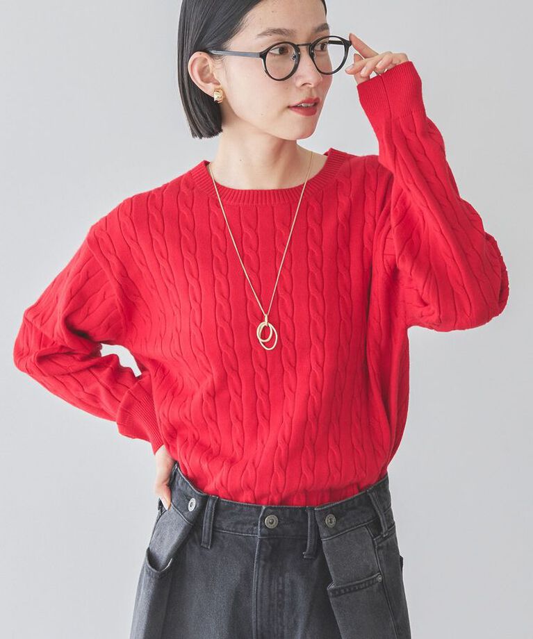 AMERICAN HOLIC「バイパチケーブルニットプルオーバー」|ニット・セーター|Red