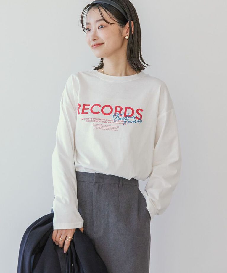 AMERICAN HOLIC「RECORDSロングTシャツ/チュニック」|Tシャツ・カットソー|Off White