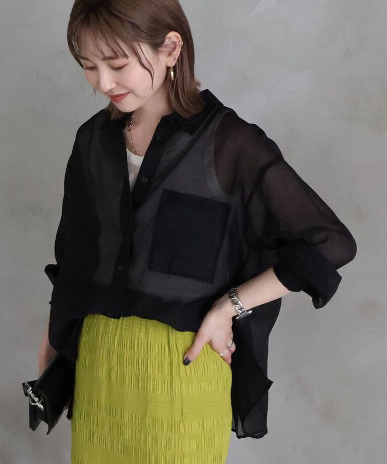 AMERICAN HOLIC「シアーシャツ　|　25SS/春夏/レディース/カジュアル/ゆったりシルエット/軽量/トレンド」|シャツ・ブラウス|Black