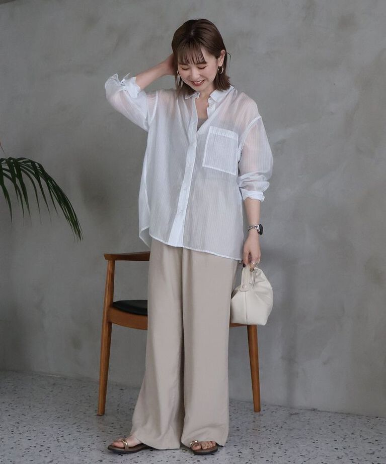 AMERICAN HOLIC「シアーシャツ　|　25SS/春夏/レディース/カジュアル/ゆったりシルエット/軽量/トレンド」|シャツ・ブラウス|