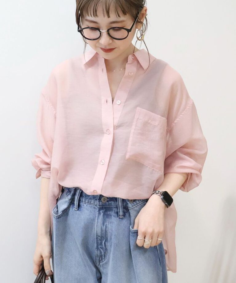 AMERICAN HOLIC「シアーシャツ　|　25SS/春夏/レディース/カジュアル/ゆったりシルエット/軽量/トレンド」|シャツ・ブラウス|Pink