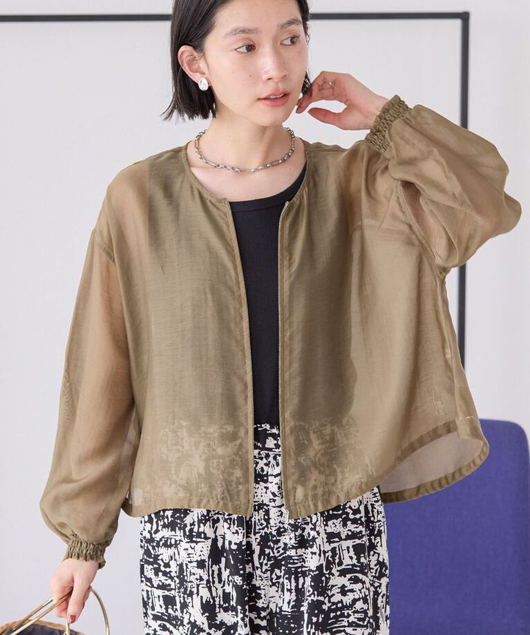 AMERICAN HOLIC「ノーカラーシアーZIPブルゾン」|その他|Olive