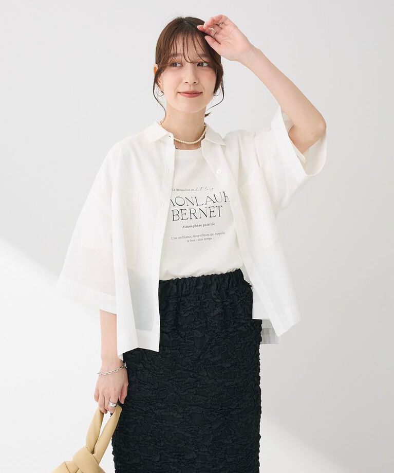 Green Parks「綿麻混５分袖ターンバックシャツ」|シャツ・ブラウス|Off White
