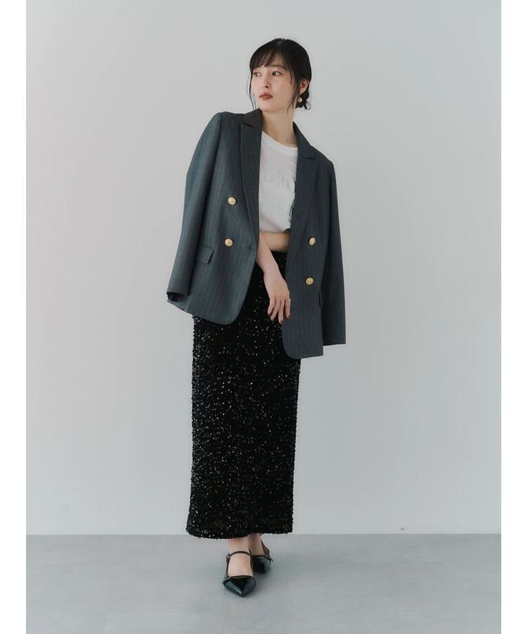 YECCA VECCA「【CLASSY.掲載】ベロアスパンコールナロースカート」|スカート|