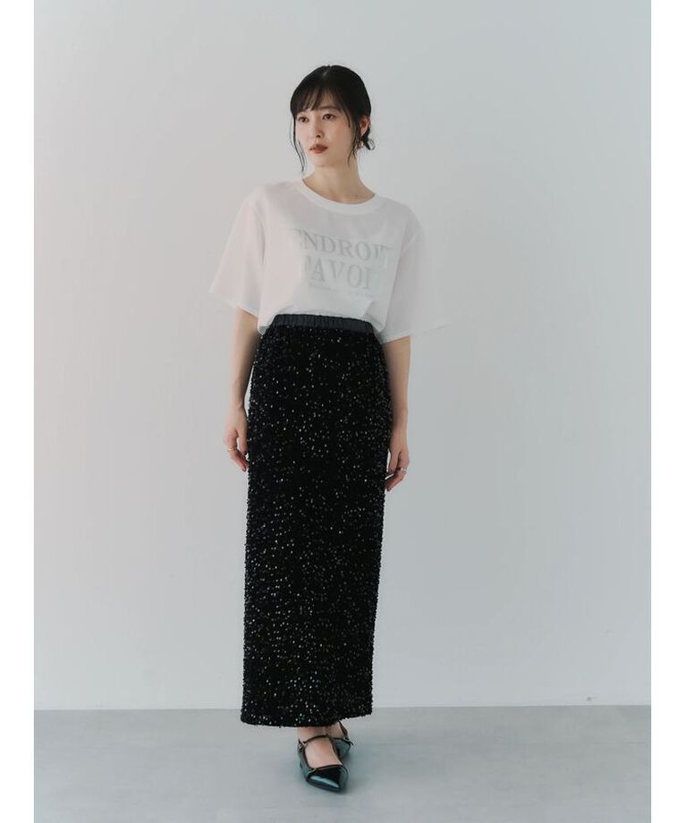 YECCA VECCA「【CLASSY.掲載】ベロアスパンコールナロースカート」|スカート|
