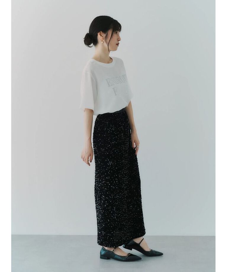 YECCA VECCA「【CLASSY.掲載】ベロアスパンコールナロースカート」|スカート|