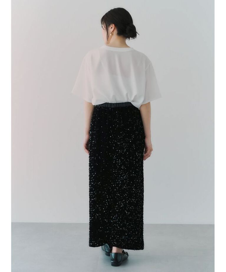 YECCA VECCA「【CLASSY.掲載】ベロアスパンコールナロースカート」|スカート|