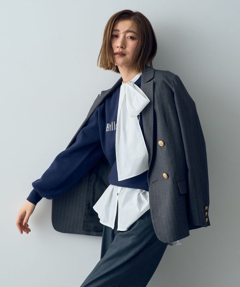YECCA VECCA「【CLASSY.掲載】ストライプ柄金釦テーラードジャケット」|テーラードジャケット|Gray