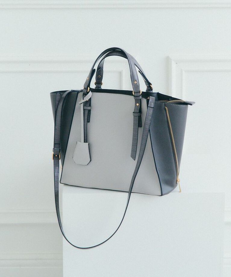 YECCA VECCA「2way配色ZIPデザインバッグ」|トートバッグ|Light Gray