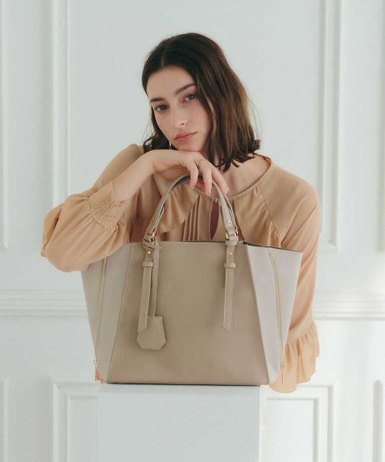 YECCA VECCA「2way配色ZIPデザインバッグ」|トートバッグ|Beige