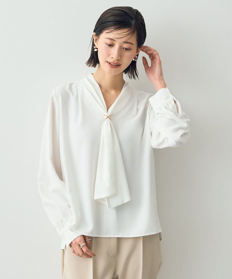 YECCA VECCA「スカーフリング付きボウタイブラウス」|シャツ・ブラウス|Off White