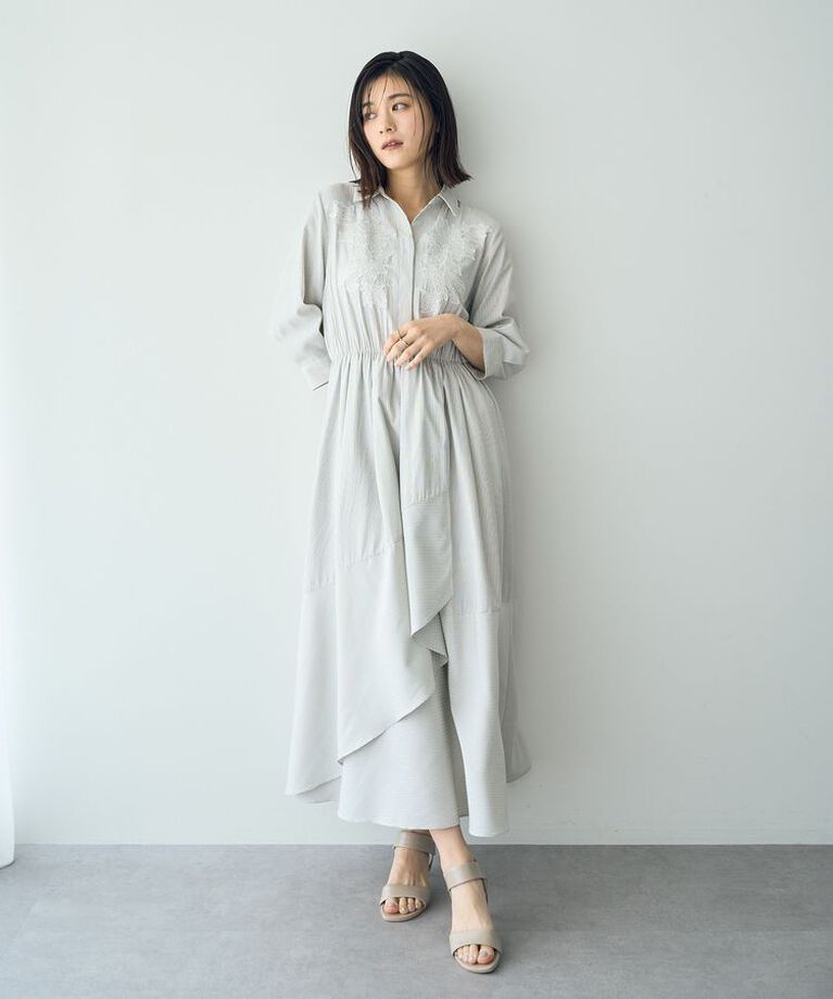 YECCA VECCA「フラワーレースストライプ柄ワンピース」|ワンピース|