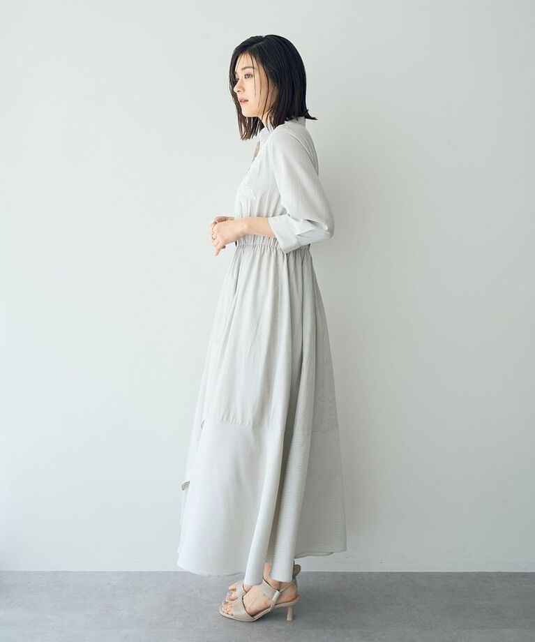 YECCA VECCA「フラワーレースストライプ柄ワンピース」|ワンピース|