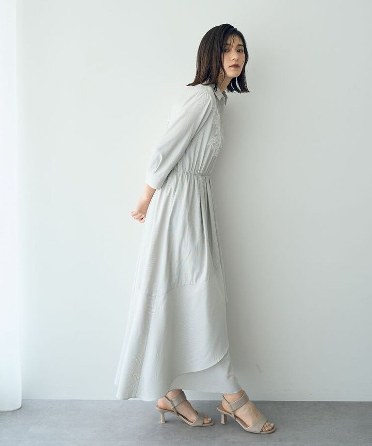 YECCA VECCA「フラワーレースストライプ柄ワンピース」|ワンピース|